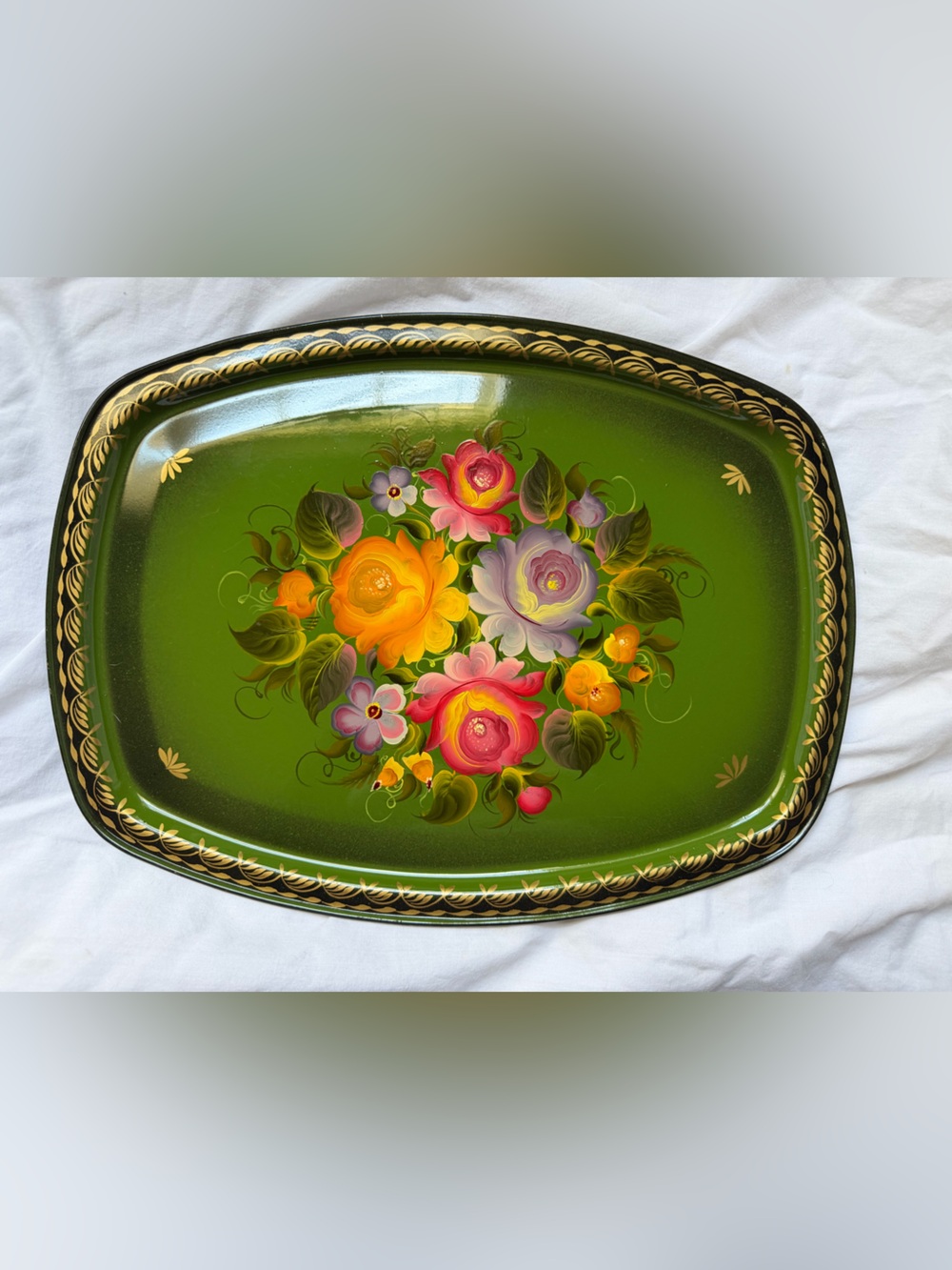 Vintage Russian Toleware Enamel Painted Metal Serving Tray OTH no.8